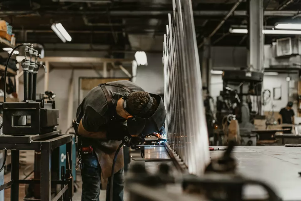 A fabrication workshop with metal offcuts